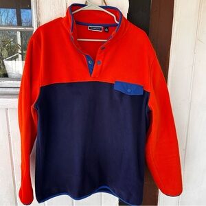 Club Room Men’s Color Block Pullover Fleece Jacket Large Mock Neck Blue Orange